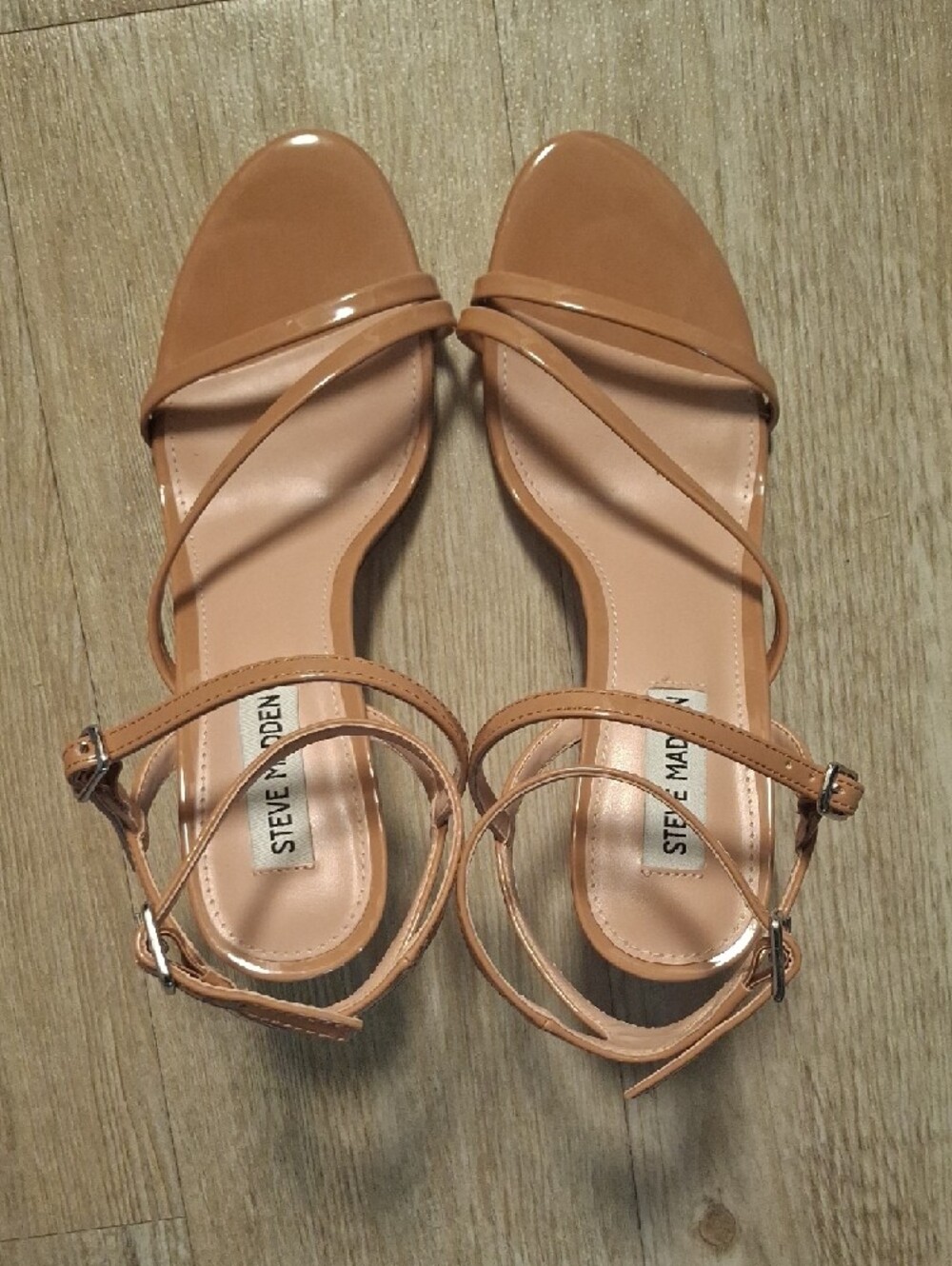 Steve Madden Patent Tan Strappy Lace-Up Sandals - Picture 7 of 13